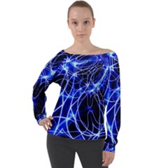 Lines Flash Light Mystical Fantasy Off Shoulder Long Sleeve Velour Top