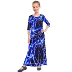 Lines Flash Light Mystical Fantasy Kids  Quarter Sleeve Maxi Dress by Dutashop