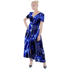 Lines Flash Light Mystical Fantasy Button Up Short Sleeve Maxi Dress by Dutashop