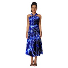 Lines Flash Light Mystical Fantasy Sleeveless Cross Front Cocktail Midi Chiffon Dress by Dutashop