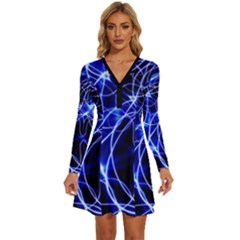 Lines Flash Light Mystical Fantasy Long Sleeve Deep V Mini Dress  by Dutashop