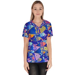 Sea Fish Illustrations Women s V-neck Scrub Top