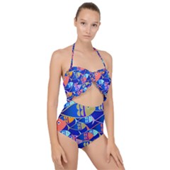 Sea Fish Illustrations Scallop Top Cut Out Swimsuit