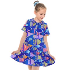 Sea Fish Illustrations Kids  Short Sleeve Shirt Dress