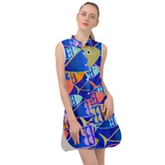 Sea Fish Illustrations Sleeveless Shirt Dress