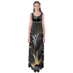 Waterfall Water Nature Springs Empire Waist Maxi Dress by Simbadda