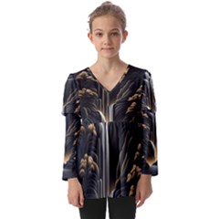 Waterfall Water Nature Springs Kids  V Neck Casual Top