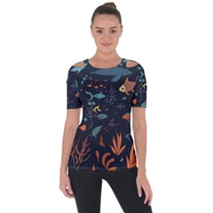 Underwater Ocean Animals Sea Shoulder Cut Out Short Sleeve Top by Simbadda