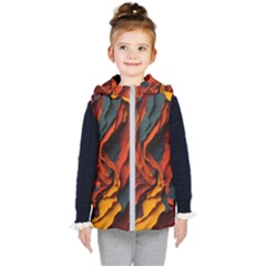 Abstract Colorful Waves Painting Art Kids  Hooded Puffer Vest