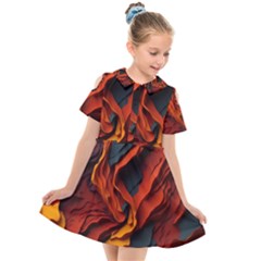 Abstract Colorful Waves Painting Art Kids  Short Sleeve Shirt Dress