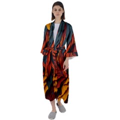 Abstract Colorful Waves Painting Art Maxi Satin Kimono by Simbadda