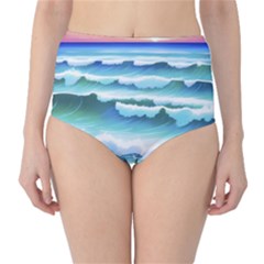 Ocean Sea Waves Beach Classic High-Waist Bikini Bottoms
