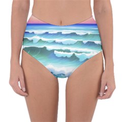 Ocean Sea Waves Beach Reversible High-Waist Bikini Bottoms