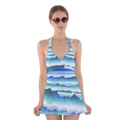 Ocean Sea Waves Beach Halter Dress Swimsuit 