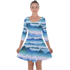 Ocean Sea Waves Beach Quarter Sleeve Skater Dress