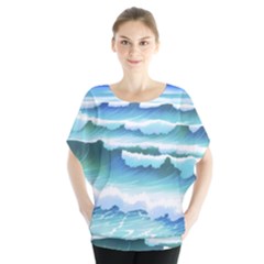 Ocean Sea Waves Beach Batwing Chiffon Blouse