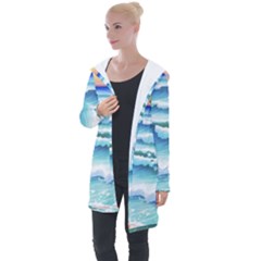 Ocean Sea Waves Beach Longline Hooded Cardigan