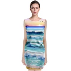 Ocean Sea Waves Beach Sleeveless Velvet Midi Dress