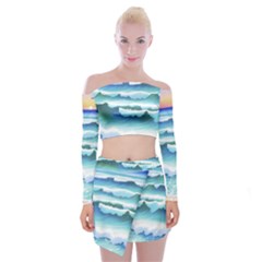 Ocean Sea Waves Beach Off Shoulder Top With Mini Skirt Set by Simbadda