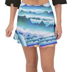 Ocean Sea Waves Beach Fishtail Mini Chiffon Skirt