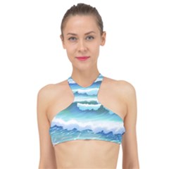 Ocean Sea Waves Beach High Neck Bikini Top