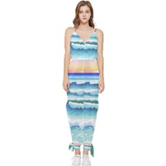 Ocean Sea Waves Beach Sleeveless Tie Ankle Chiffon Jumpsuit