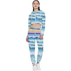 Ocean Sea Waves Beach Cropped Zip Up Lounge Set