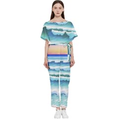 Ocean Sea Waves Beach Batwing Lightweight Chiffon Jumpsuit