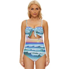 Ocean Sea Waves Beach Knot Front One-Piece Swimsuit