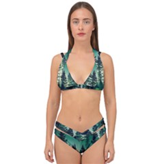 Magic Pine Forest Night Landscape Double Strap Halter Bikini Set by Simbadda