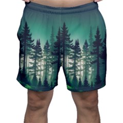 Magic Pine Forest Night Landscape Men s Shorts by Simbadda