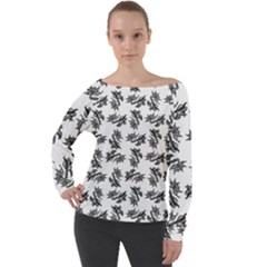 Alien Creatures Dance Pattern Off Shoulder Long Sleeve Velour Top by dflcprintsclothing