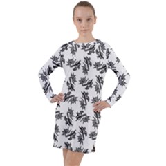 Alien Creatures Dance Pattern Long Sleeve Hoodie Dress by dflcprintsclothing