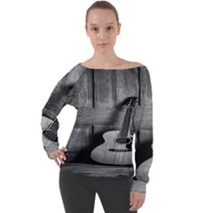 Acoustic Guitar Off Shoulder Long Sleeve Velour Top by artworkshop