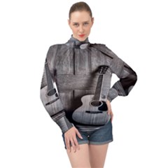 Acoustic Guitar High Neck Long Sleeve Chiffon Top by artworkshop