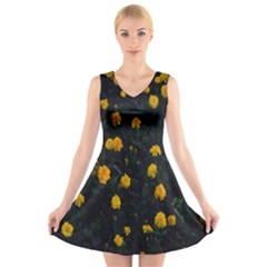 Bloomed Yellow Petaled Flower Plants V-neck Sleeveless Dress by artworkshop