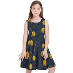 Bloomed Yellow Petaled Flower Plants Kids  Skater Dress by artworkshop