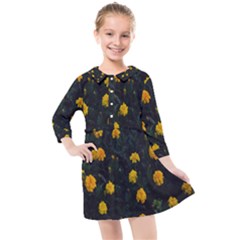 Bloomed Yellow Petaled Flower Plants Kids  Quarter Sleeve Shirt Dress by artworkshop