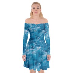 Blue Water Speech Therapy Off Shoulder Skater Dress by artworkshop