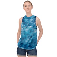 Blue Water Speech Therapy High Neck Satin Top by artworkshop