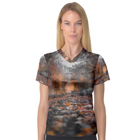 Breathe In Nature Background V-neck Sport Mesh Tee by artworkshop