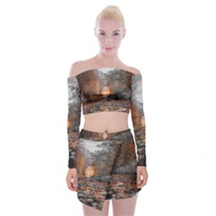 Breathe In Nature Background Off Shoulder Top with Mini Skirt Set