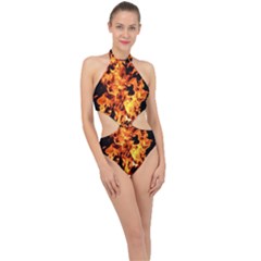 Live Coals Halter Side Cut Swimsuit by artworkshop