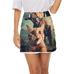 Crazy Cat Selfie Run Time Travel Can Be Dangerous Cat Love Mini Front Wrap Skirt by shoopshirt