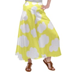 Cute Yellow White Clouds Women s Satin Palazzo Pants by ConteMonfrey