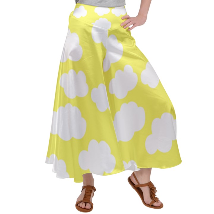 Cute yellow white Clouds Women s Satin Palazzo Pants