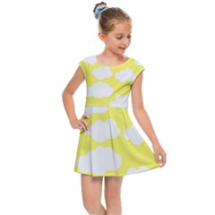 Cute Yellow White Clouds Kids  Cap Sleeve Dress by ConteMonfrey