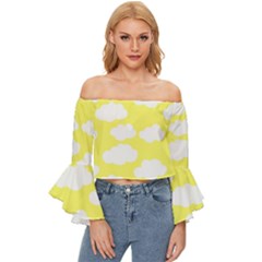 Cute Yellow White Clouds Off Shoulder Flutter Bell Sleeve Top by ConteMonfrey