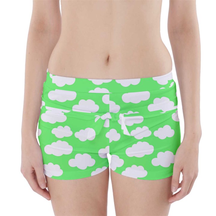 Green and white cute Clouds  Boyleg Bikini Wrap Bottoms