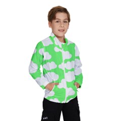 Green And White Cute Clouds  Kids  Windbreaker by ConteMonfrey